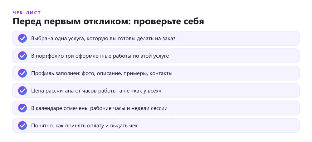 Чек-лист готовности студента к первому отклику на фриланс-заказ