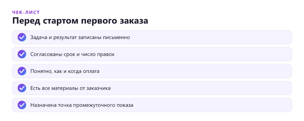 Чек-лист фрилансера перед стартом первого заказа
