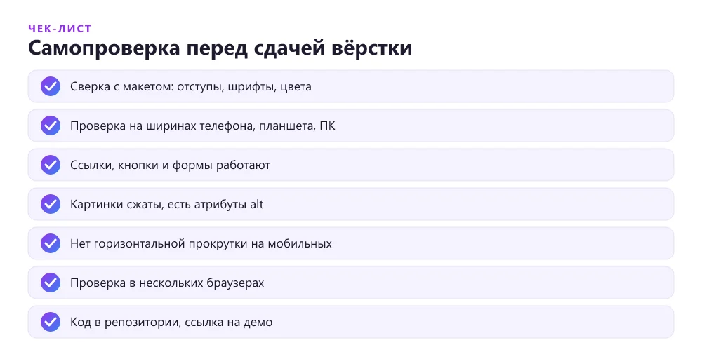 Чек-лист самопроверки вёрстки перед сдачей заказчику