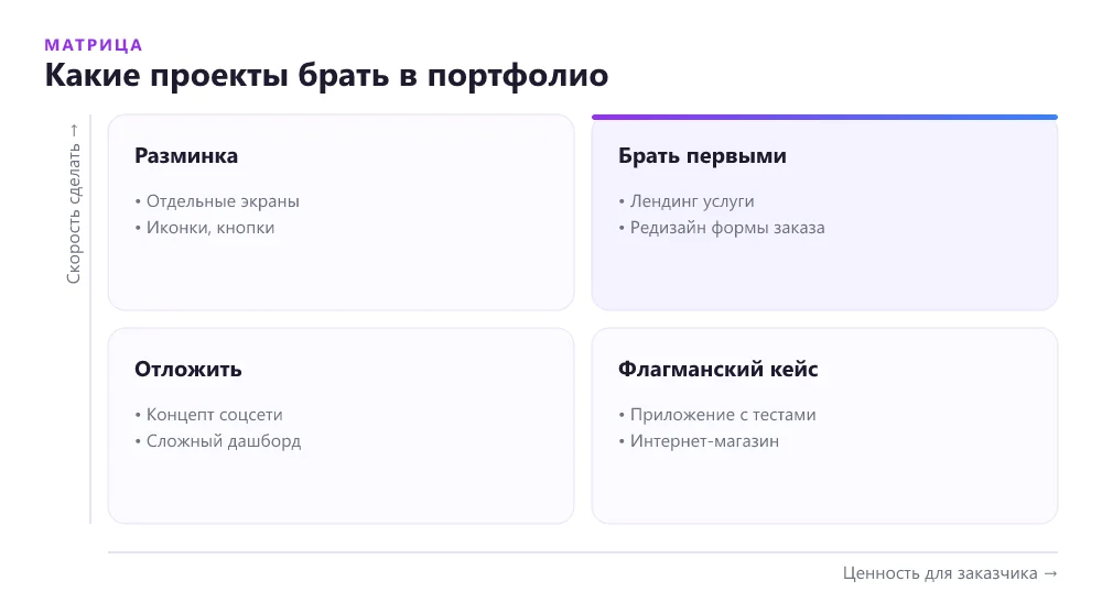 Матрица проектов для портфолио UX/UI дизайнера: скорость и ценность для заказчика