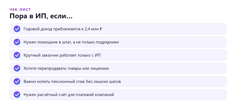 Чек-лист признаков, что фрилансеру пора переходить с самозанятости на ИП